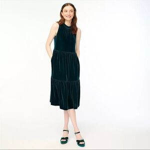 J. Crew Dark Green Velvet Midi Dress